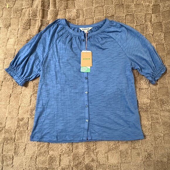 NWT New Boden Womens Blue Slub Cotton Tencel Modal Bonnie Blouse Relaxed Top 6 - Picture 3 of 12